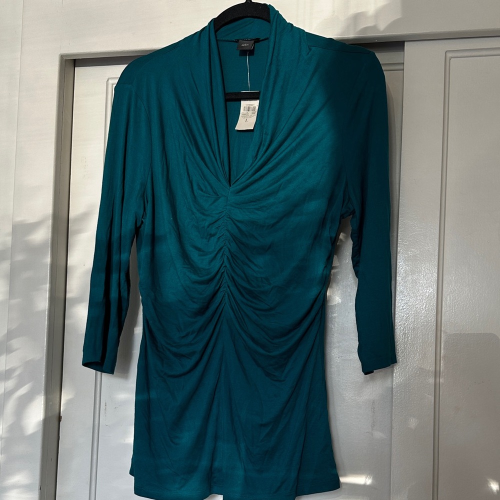 Ann Taylor Teal Ruched Blouse
